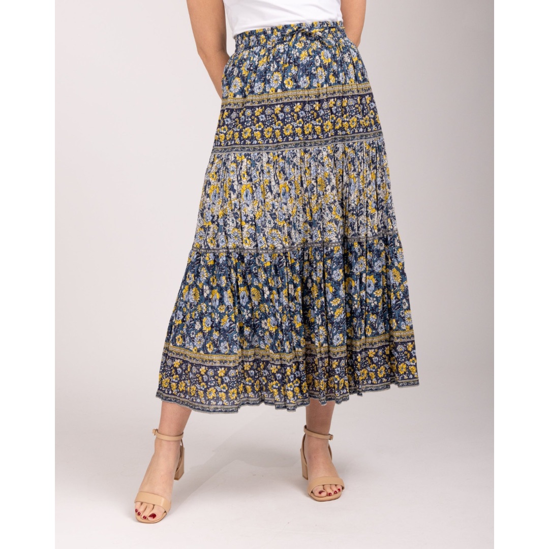 Mudflower Blue Long Floral Skirt